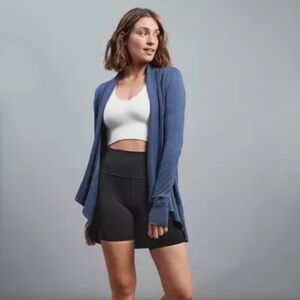 Athleta Pranayama Wrap Chrome Blue BREATHABLETravel Commute Cardigan Stretch L
